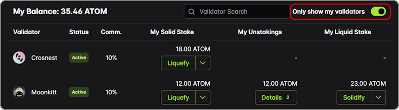 Only show my validators